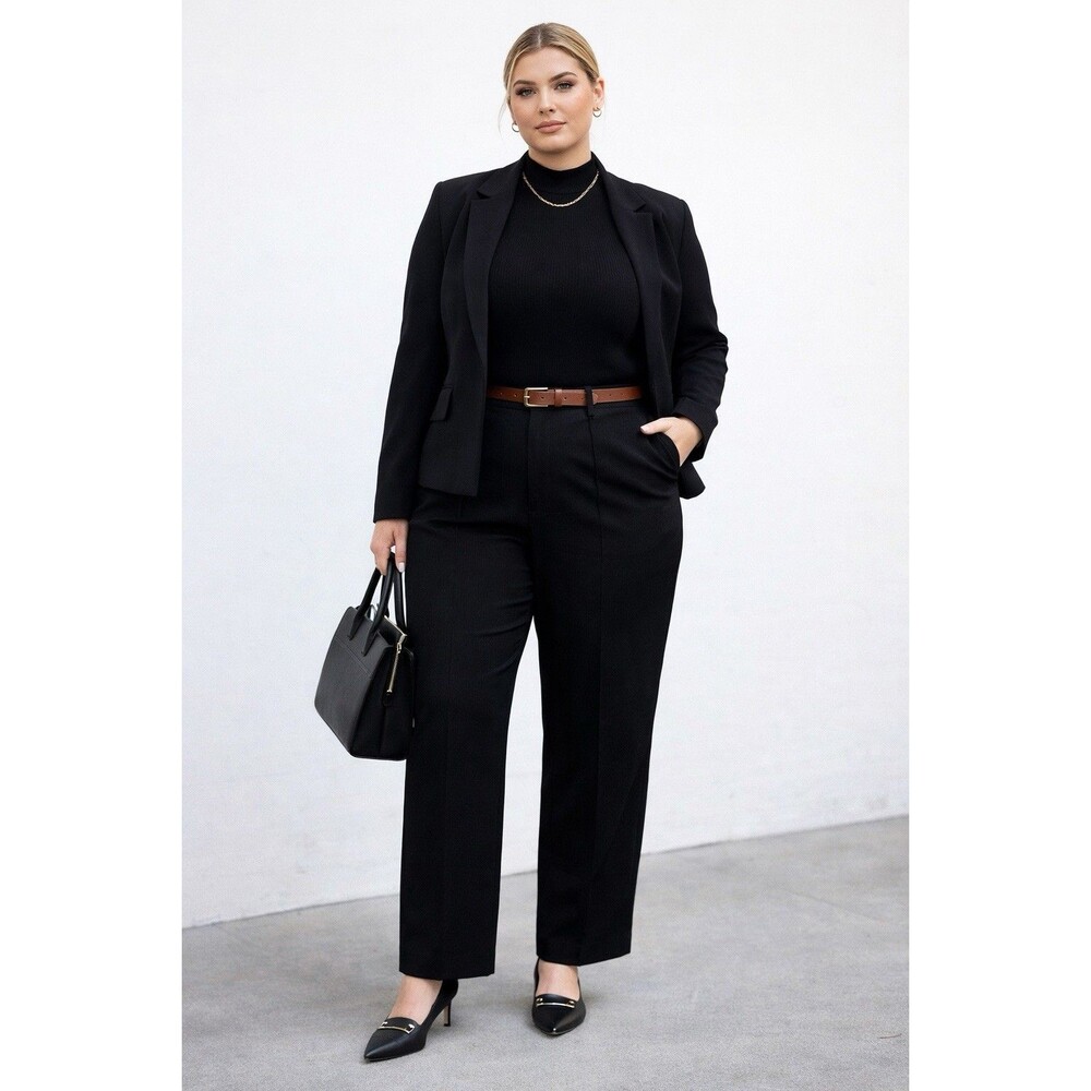 NWT Vintage Impressions Black Twill Trousers w Belt Size 18 Power Minimalist